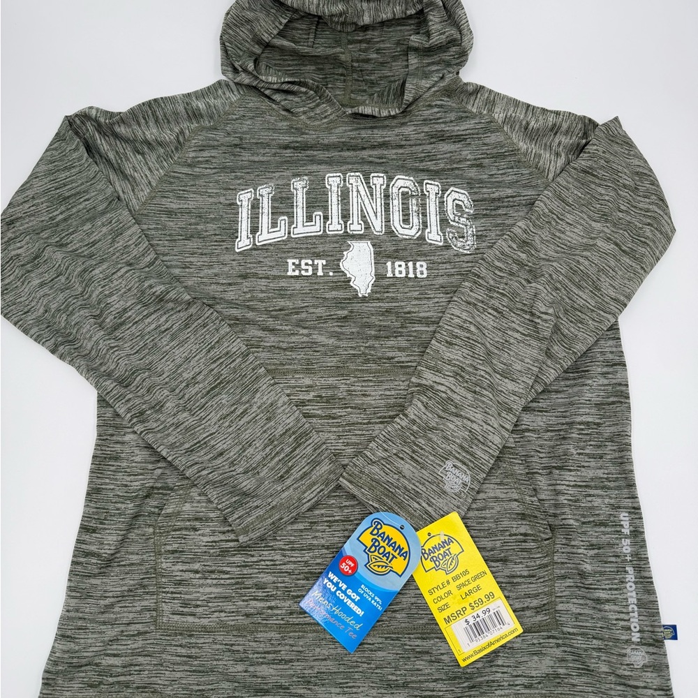 NWT Banana Boat UPF50+ Long Sleeve Hooded Sports Shirt Illinois Men’s Size Large